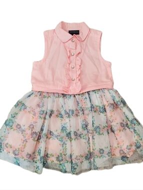 Calvin Klein Jeans Pink Dress 24 Months Floral Tulle Casual 24M Spring Summer
